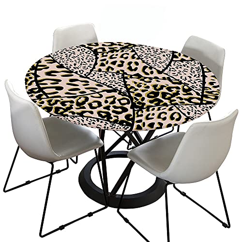 Hixingo Rund Tischdecke Leopardendruck Tischdecke, Elastisch Tischdecken Mit Gummizug Rand Abwaschbar Indoor Tischtuch für Frühling, Ostern Party (130cm,Hellrosa) von Hixingo