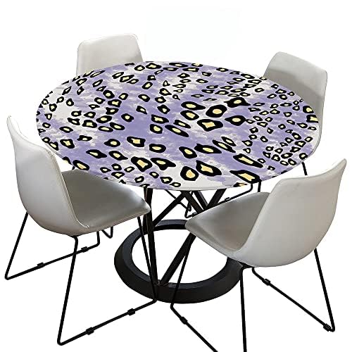 Hixingo Rund Tischdecke Leopardendruck Tischdecke, Elastisch Tischdecken Mit Gummizug Rand Abwaschbar Indoor Tischtuch für Frühling, Ostern Party (90cm,Kamel Violett) von Hixingo