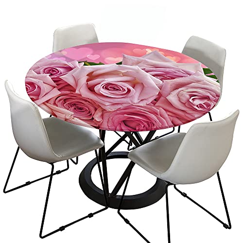 Hixingo Tischdecke, Abwaschbar Gartentischdecke Tischdecke Elastisch Rund Tischdecken Tischtuch Outdoor Indoor Tisch Schutz für Restaurant, Familie (Durchmesser 120cm,Rosa Rose) von Hixingo