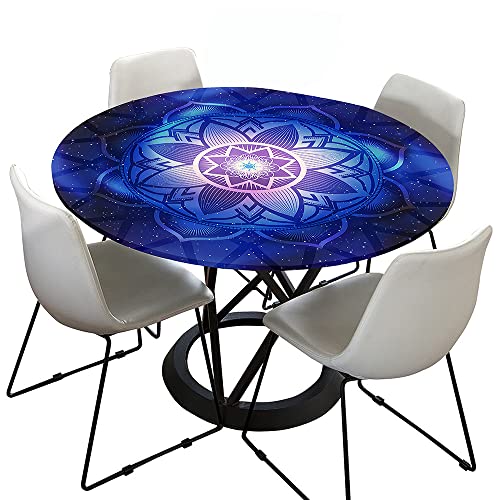 Hixingo Tischdecke Abwaschbar Gartentischdecke Tischdecke Elastisch Rund Tischdecken Tischtuch Outdoor Indoor Tisch Schutz für Restaurant, Familie (Durchmesser 100cm,Dunkelblau Mandala) von Hixingo