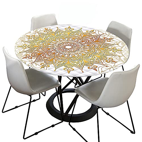 Hixingo Tischdecke Abwaschbar Gartentischdecke Tischdecke Elastisch Rund Tischdecken Tischtuch Outdoor Indoor Tisch Schutz für Restaurant, Familie (Durchmesser 100cm,Gold-Mandala) von Hixingo