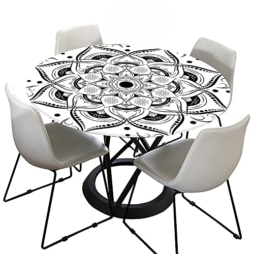 Hixingo Tischdecke Abwaschbar Gartentischdecke Tischdecke Elastisch Rund Tischdecken Tischtuch Outdoor Indoor Tisch Schutz für Restaurant, Familie (Durchmesser 100cm,Schwarz-Weiß-Mandala1) von Hixingo