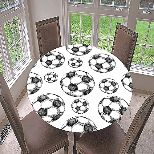 Hixingo Tischdecke Abwaschbar Gartentischdecke Tischdecke Elastisch Rund Tischdecken Tischtuch Outdoor Indoor Tisch Schutz für Restaurant, Familie (Durchmesser 120cm,Skizze Fußball) von Hixingo