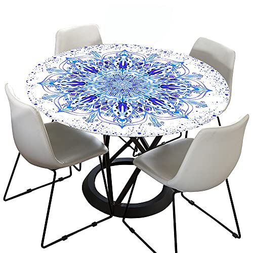 Hixingo Tischdecke Abwaschbar Gartentischdecke Tischdecke Elastisch Rund Tischdecken Tischtuch Outdoor Indoor Tisch Schutz für Restaurant, Familie (Durchmesser 130cm,Diamant-Mandala) von Hixingo