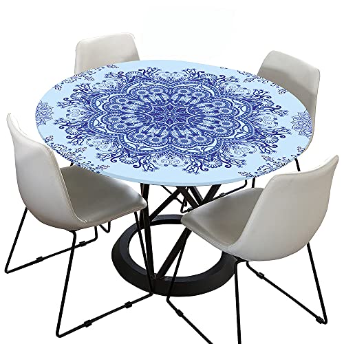 Hixingo Tischdecke Abwaschbar Gartentischdecke Tischdecke Elastisch Rund Tischdecken Tischtuch Outdoor Indoor Tisch Schutz für Restaurant, Familie (Durchmesser 200cm,Blaues Mandala) von Hixingo