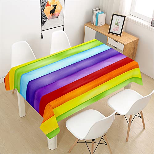 Hixingo Tischdecke Abwaschbar Wasserdicht, 3D Regenbogen Druck Tischdecken Rechteckig Polyester Abwischbar Pflegeleicht Tischtuch für Outdoor Party Küche Garten (140x180cm,Bute Holzbretter) von Hixingo