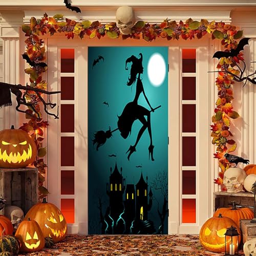 Hixingo Tür Banner Halloween, Happy Halloween Banner 90x200cm Poster Party Banner Hintergrund Türdeko Haustür Halloween Outdoor Deko für Dekoration Veranda Wand (Hexen) von Hixingo