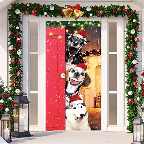 Hixingo Tür Banner Weihnachten, Weihnachten Tier Banner Weihnachten Poster Party Banner Hintergrund Türdeko Haustür Weihnachtstag Outdoor Deko für Dekoration Veranda Wand Indoor (Hund 3) von Hixingo