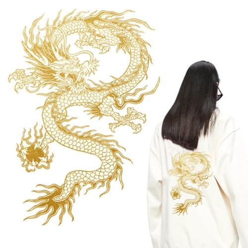 HiyyFloy Goldfarbener Drachen-aufnäher, Bestickter Aufnäher Chinesischem Drachen, Zum Aufnähen Oder Aufbügeln Für Selbstgemachte Chinesische Drachenkostüme, Jacken, Kleidung, von HiyyFloy