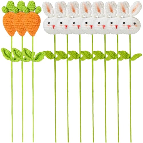 HiyyFloy Niedliche Häkelblumen Stielen, 10 Stück, Gestricktes Kaninchen-Spielzeug, Künstliche Blumensträuße, DIY-abschlussgeschenke Für Zuhause, Büro, Desktop-Ornament von HiyyFloy