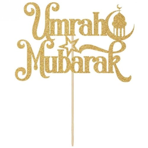 HiyyFloy Umrah Mubarak Cake Topper, Muslim Islam Eid Festival Party Dekorationen, Ramadan Mubarak, Eid Mubarak Party Deoration Gold Glitzer von HiyyFloy