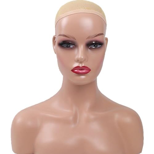 Weiblicher Realistischer Mannequin-Kopf Schultern, Afrikanisches Perücken-Display-Modell, Dunkelbraun, Beige Farben, Puppenkopf Für Hut, Brille von HiyyFloy