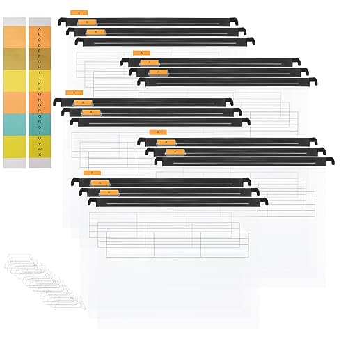 Hiziwimi 15 Stück PVC Durchsichtig Aktenschrank A4 Hängemappen Hängemappen mit Tabs und Einsätzen für Büro, Schule, Desktop-Aktenaufbewahrung, Dateiklassifizierung (Durchsichtig) von Hiziwimi