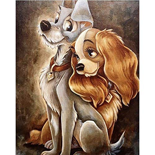 Hunde Diamant Malerei Kits, DIY 5D Vollbohrer Kunst für Hauptwanddekor (Lady and the Tramp, 30 * 40 cm) von Hizoop