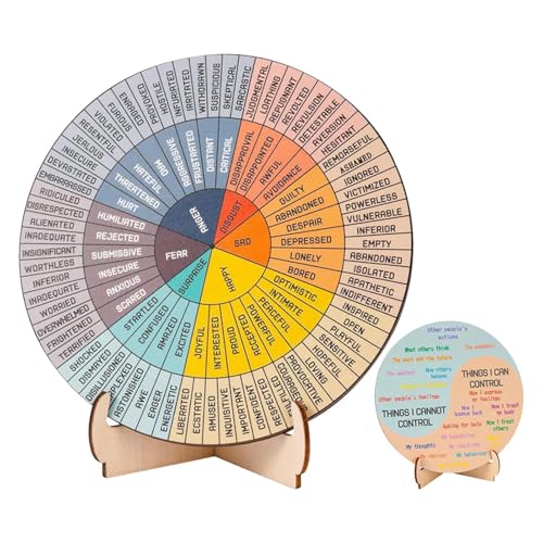 Emotions-Diagramm aus Holz, rund, Gesundheitsdekoration, Emotionsrad, rundes Holzdiagramm, buntes Psychologie-Dekor, einfach zu bedienen, tragbar für Fensterbank von Hjatirace