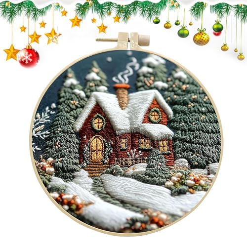 Hjatirace Christmas Embroidery Kit, Complete Embroidery Crafting Kit, Needlework Seasonal Knitting Craft, Santa Claus Embroidery Kit, Christmas Kits Needlepoint Kit, Easy To Use, Portable for Room von Hjatirace