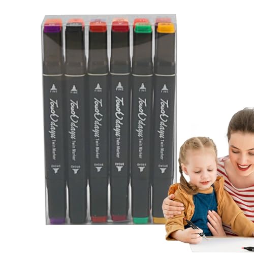 Marker Stift Schreiben, Schnell Trocknender Marker Pen, 12 Stück Doppelspitze Tintenstift, Schulbedarf Fade Resistant Permanent Marker, Schnell Trocknender Stift Marker, Einfach zu Bedienen, Tragbar von Hjatirace