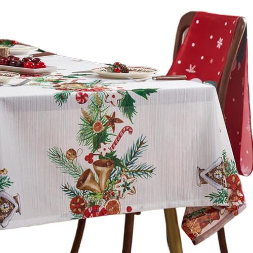 Weihnachtstischdecken, quadratische Weihnachtsschleifen-Tischdecke, Weihnachtsglocken, Winterferien-Tischdecke, waschbar, Weihnachtsschleifen-Design, einfach zu bedienen, tragbar für Abendessen von Hjatirace