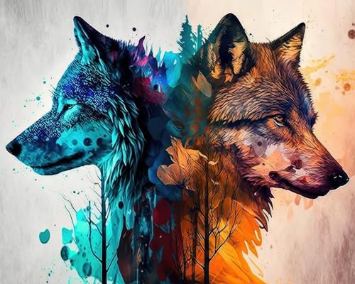 Hjjdiyes 40X50CM Diamond Painting Erwachsene Tiere Diamond Painting Groß xxl 5D Diy Diamant painting Bilder mit Zubehör Diamond Painting Set Full Drill Diamant Malerei (wolf) von Hjjdiyes