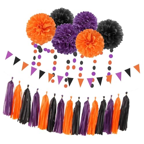 Hkfgdjdl Papierdekorationen, Halloween-Seidenpapier-Pompon-Set mit Quasten, verschiedene Größen, Dekorationen für den Innen- und Außenbereich, Partyzubehör von Hkfgdjdl