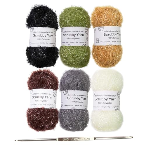 Hkfgdjdl Scrubby-Garn, Peeling-Garn für Geschirrtücher, Häkelgarn, Polyester-Garn, Häkelgarn mit Haken, handgefertigtes Garn, funkelt, Geschirrpeeling-Garn von Hkfgdjdl