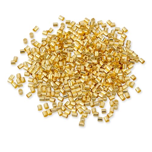 500 Stück Quetschperlen für die Schmuckherstellung – 18 Karat vergoldetes Messing, 2 x 2 mm Crimpperlen, Säulenstopper zur Sicherung der Enden von Schmuckschnüre, Crimpschlauch-Zubehör für 500 Stück Quetschperlen für die Schmuckherstellung – 18 Karat vergoldetes Messing, 2 x 2 mm Crimpperlen, Säulenstopper zur Sicherung der Enden von Schmuckschnüre, Crimpschlauch-Zubehör für von Hlawd