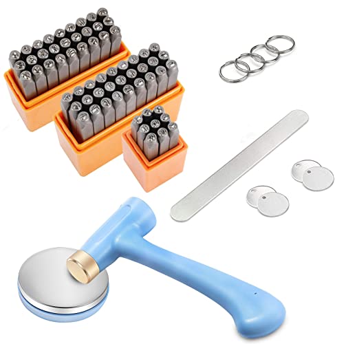 Hlieeosfcn 63PCS Schlagzahlen und Schlagbuchstaben Set, 3mm Kohlenstoffstahl Alphabet A-Z & a-z, Zahlen 0-9, 2 Symbolen, Metall Stamping Hammer, Stempel für Metall Kunststoff Holz Leder DIY von Hlieeosfcn