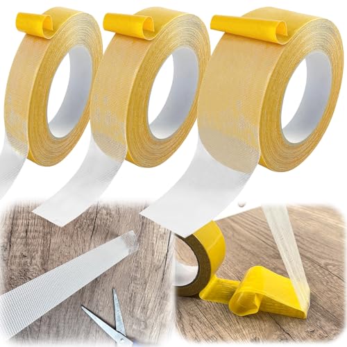 3 Rolls Extra Stark Doppelseitiges Klebeband Transparent Spurlos Universal Teppichklebeband - 2/3/5cm x 20m - Teppich Klebeband für Verpackungen, Foto, Teppich, Einfach zu Schneiden und zu Entfernen von Hlimior