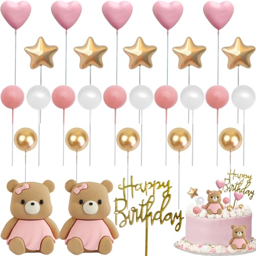 Rosa Kuchen Deko Mädchen, Teddybär Kuchen Deko, Baby Tortendeko, Rosa Bär Deko Happy Birthday Cake Topper DIY Tortendeko Hochzeit für Hochzeit Hochzeitstag Geburtstag Babyparty von Hlimior