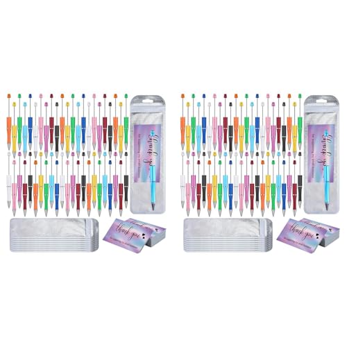 Hlxnyami 100-Teiliges Perlenstift-Set, Farbige Kugelschreiber mit Perlen Aus Kunststoff, GroßE Folien-Dankeskarten für das BüRo, die Schule von Hlxnyami