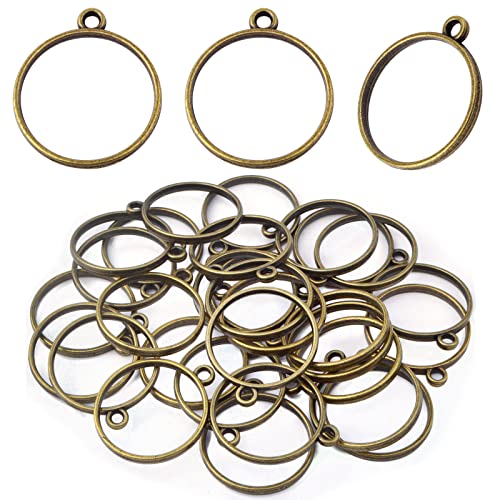 30 Stück Bronze-Anhänger mit offener Rückseite, Legierung, blanko, rund, hohl, Rahmenform, Charms, geometrisch, gepresster Blumenrahmen für DIY-Harz, Handwerk, Schmuckherstellung von Hmjpng