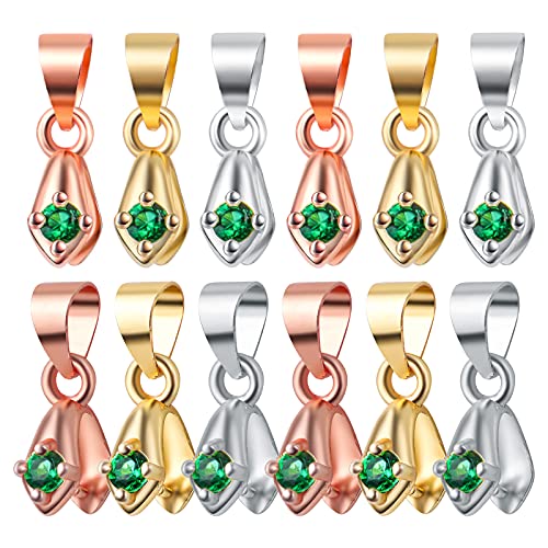 30 Stück Pinch Clip Bügel Verschluss Messing Bail Dangle Charm Clip mit grünen Strass Schnalle Perlen Anhänger Verbindungsstücke für DIY Halskette Handwerk Schmuckherstellung, 3 Farben von Hmjpng