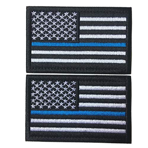 Bundle 2 Pieces-Tactical Police Law Enforcement Thin Blue Line American Flag US United States of America Military Morale Patches (Black-Blue Thin) von Hng Kiang Hu