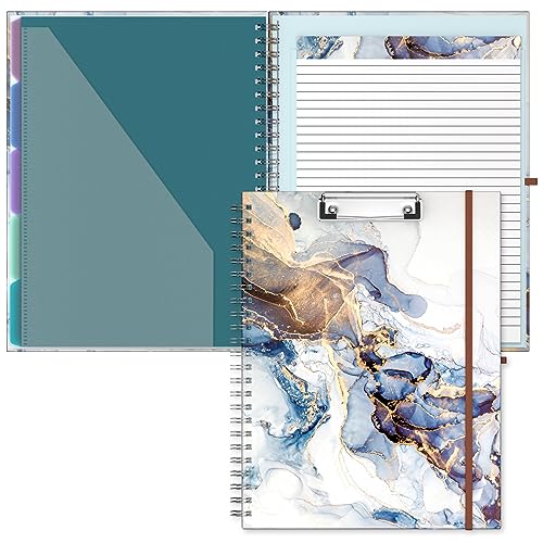 Hnogri Klemmbrett Folio mit nachfüllbarem linierten Notizblock, Klemmbretter mit 5 A4-Ordnern Lagerung 10 Taschen, Spirale Clip Board Portfolio, Größe 12,8 "x 9,7", Bürobedarf, Schulbedarf. von Hnogri