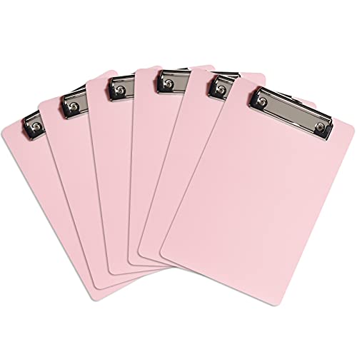 Hnogri Kunststoff A5 Klemmbrett 6er Set, Rosa Kleines Klemmbrett Standard A5 Größe Memo Klemmbretter für Studenten, Frauen, Büro, Schule, Low Profile Clip, Mini Klemmbrett Größe 6 "x 9", Rosa von Hnogri