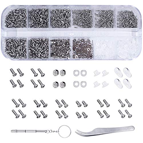 1100 Stück Brillen Reparaturset Klein, Brillenschrauben Edelstahl, Brillen Werkzeugset Mini, Schraubensortiment, Schrauben Set für Brillen Sonnenbrillen Uhren Telefone Kameras Schmuck von HoaaiGo