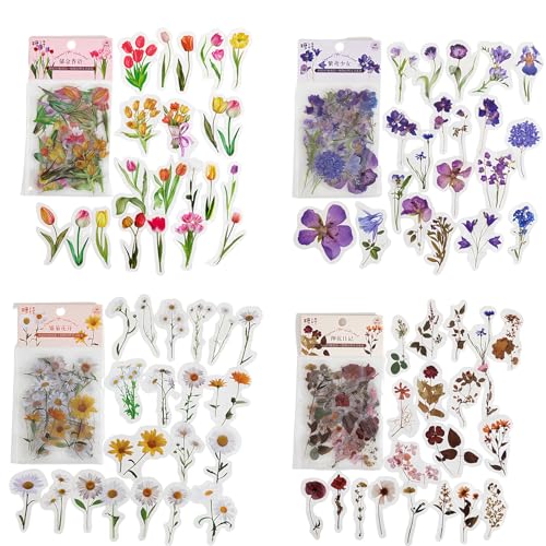 160 Stück PET Transparente dekorative Aufkleber, Natürliche Blumen-Blätter-Aufkleber, Naturthemen Pflanzen Aufkleber für DIY Fotoalbum Scrapbook Fotoalben Tagebüchern von HoaaiGo