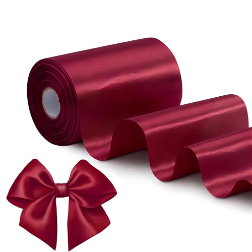2 Stücke 10cm x 20M Geschenkband Satinband Rot Poly schleifenband breit, Rotes einfarbiges Stoffband Satin Dekoband Geschenkbänder, Satinbänder für Dekoration Weihnachten Geburtstag Geschenkschleife von HoaaiGo