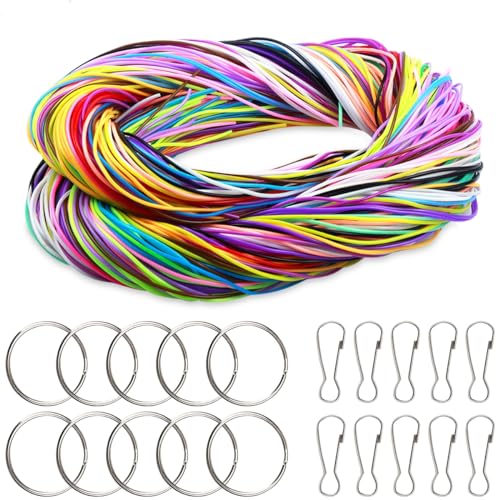 HoaaiGo 200 Stück Schnur für Armbänder Bunte Elastische Faden 20 Farben Plastik Bänder Set DIY Kunststoff Schnürung Cord mit 10Pcs Schlüsselring und 10Pcs Haken für Schmuckherstellung, Armband von HoaaiGo