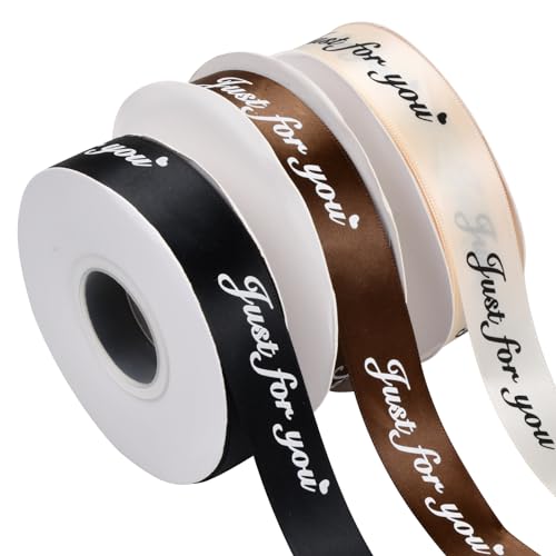 3 Rollen Geschenkband Weihnachten 25mm, 34,7 Meter/Rolle, Schleifenband Breit Bunt mit Muster, Satinband Geschenkbänder Geschenkverpackung Dekoband, Stoffband für Hochzeit (Schwarz+Braun+Champagner) von HoaaiGo