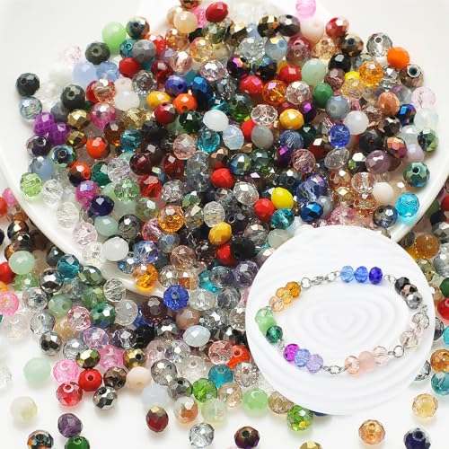 500 Stück Kristall Facettierte Perlen - 4mm Kristallklare Facettierte Glasperlen, Bunte Schmuckperlen für Armbänder, Halsketten, Ohrringe, Anhänger, DIY Basteln und Schmuckherstellung (C) von HoaaiGo