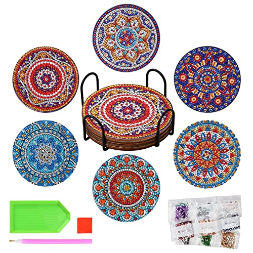 6stk Diamond Painting Untersetzer mit Halter, 5D Diamant Kunst Auto Tassenuntersetzer, Diamond Art Painting Cup Mat, Crystal Strass Gemälde Cup Coaster für Erwachsene Kinder, 10 x 10 cm (Mandala) von HoaaiGo