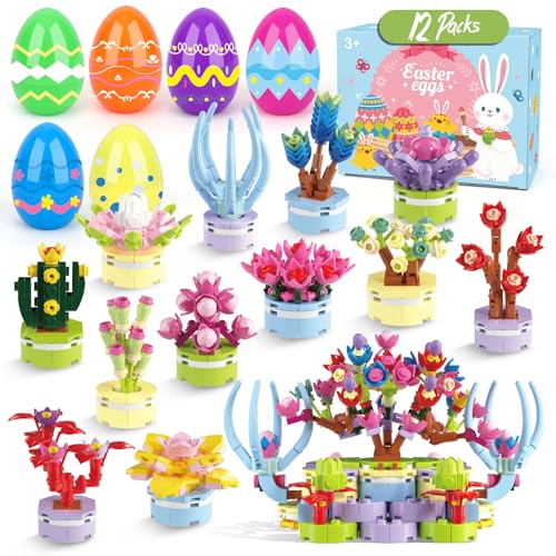 Hoarosall Ostergeschenke Kinder 12 Stück Ostereier Zum Befüllen mit Bausteine für Sukkulenten Ostereier Plastik 8,5cm*6cm für Osterkörbchenfüller Ostereier Deko Partygeschenk Klassenzimmer Anreize von Hoarosall