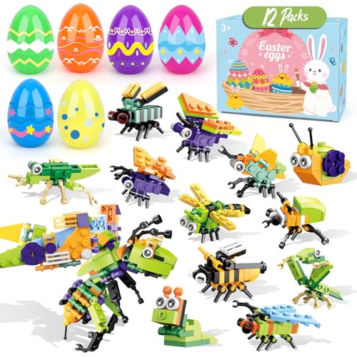 Hoarosall Ostern Geschenke Kinder 12 Stück Ostereier Zum Befüllen mit Bausteine für Insekt Ostereier Plastik 8,5cm*6cm für Ostereierjagd für Osterthema Party Ostereier Deko Ostereiersuche von Hoarosall