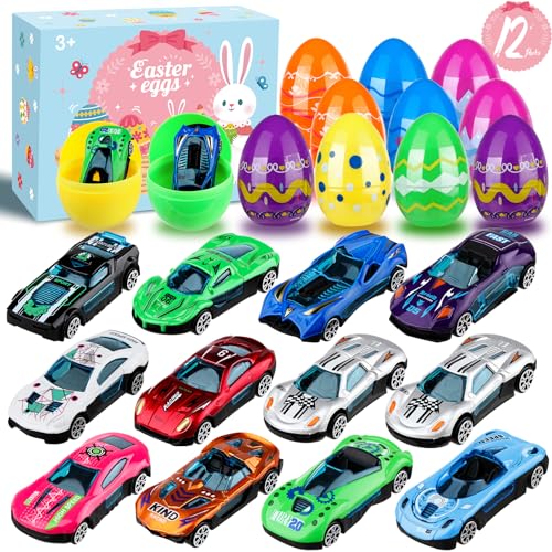 Hoarosall Ostern Geschenke Kinder 12 Stück Ostereier Zum Befüllen mit Legierte Rennwagen Ostereier Plastik 8,5cm*6cm für Osterkörbchenfüller Ostereierjagd für Osterthema Party Ostereier Deko von Hoarosall