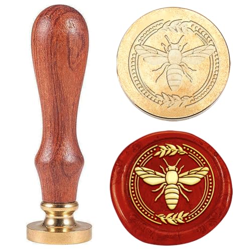 Hobbspring 1 Stück Biene Wachs Siegelstempel Kränze Vintage Wachssiegelstempel Geschenk für Weihnachten 25mm Messingkopfstempel Mit Holzgriff Einladungskarten Wachsstempel Für Umschlagdekoration von Hobbspring