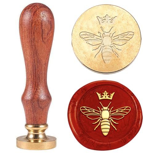 Hobbspring 1 Stück Biene Wachs Siegelstempel Krone Vintage Wachssiegelstempel Geschenk für Weihnachten 25mm Abnehmbarer Messingkopfstempel Mit Holzgriff Einladungskarten Wachsstempel Für Umschläge von Hobbspring