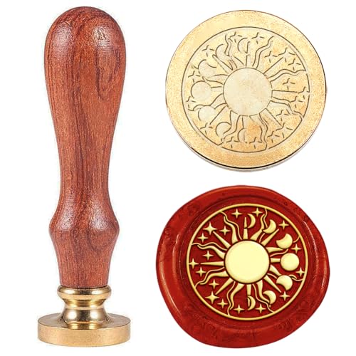 Hobbspring 1 Stück Mondphasen Wachssiegelstempel Sonne Vintage Wachssiegelstempel Geschenk für Weihnachten 25mm Abnehmbarer Messingkopfstempel Mit Holzgriff Einladungskarten Wachsstempel Für Umschläge von Hobbspring