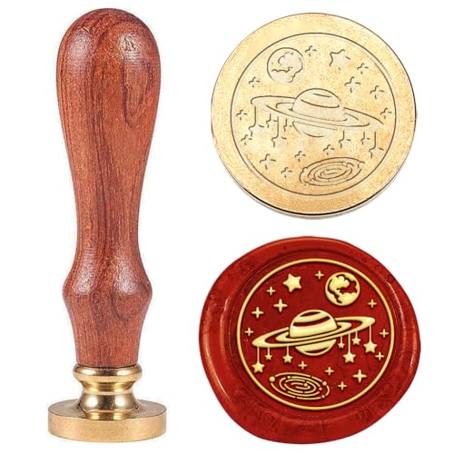 Hobbspring 1 Stück Planeten Wachs Siegelstempel Vintage Wachs Siegelstempel Geschenk für Weihnachten 25mm Abnehmbarer Messingkopfstempel Mit Holzgriff Einladungskarten Wachsstempel Für Umschlagdekor von Hobbspring