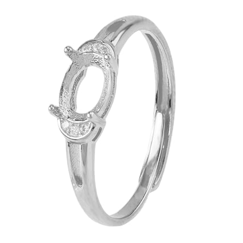 Hobbspring 1 Stück Sterling Silber Lünettenring Rohling 18mm Zinken Ring Basisrohlinge Ring 4 Klauen Verstellbare Lünetten Tablett Einstellungen Für Frauen DIY Ring Beschläge Schmuckherstellung von Hobbspring